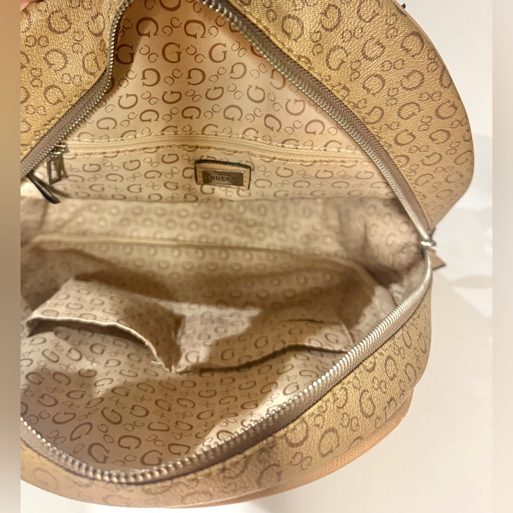 Guess Brown Tan Monogram Pattern Mini Backpack Pu… - image 9